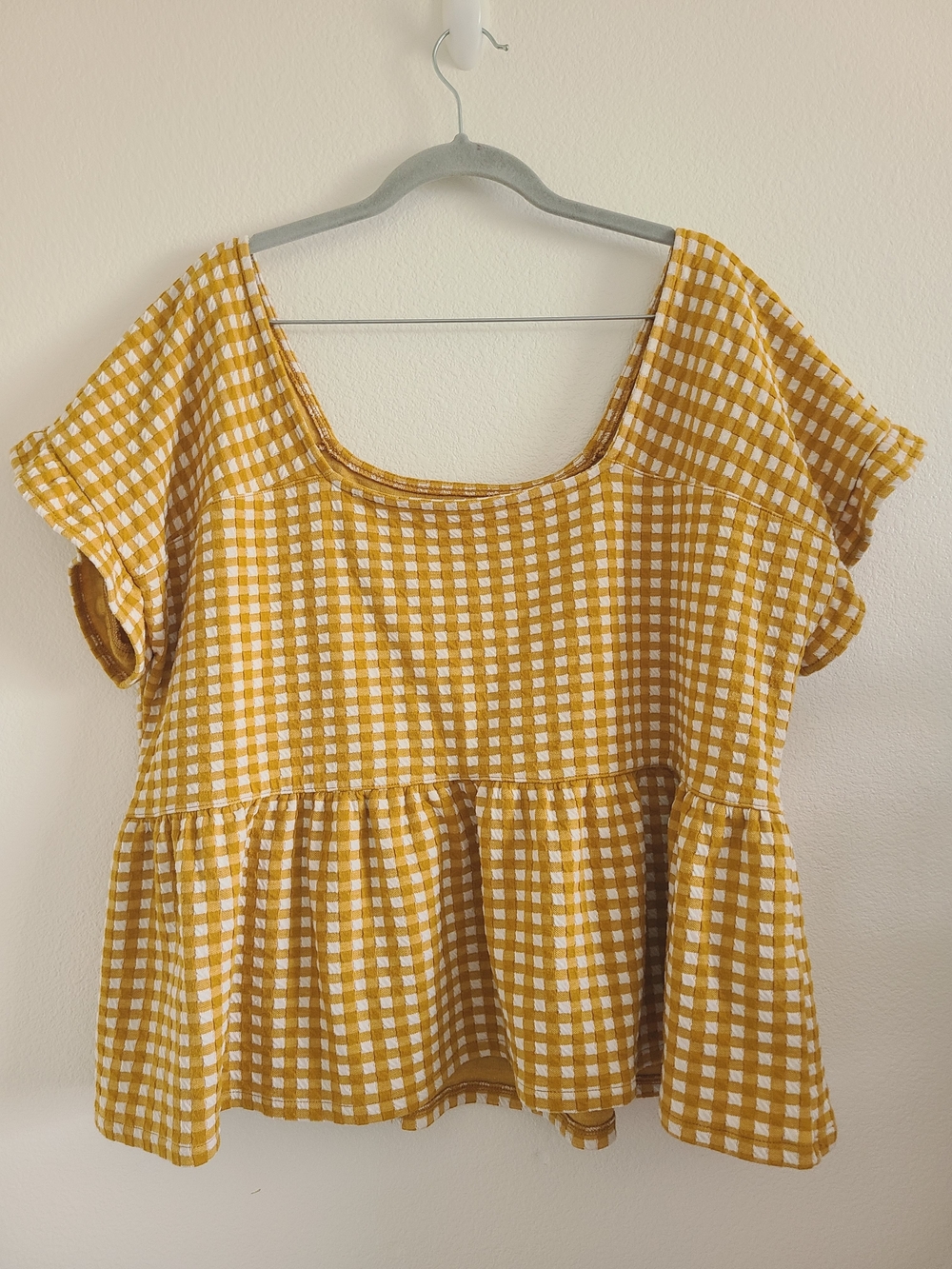Mustard Gingham Peplum Top - Women